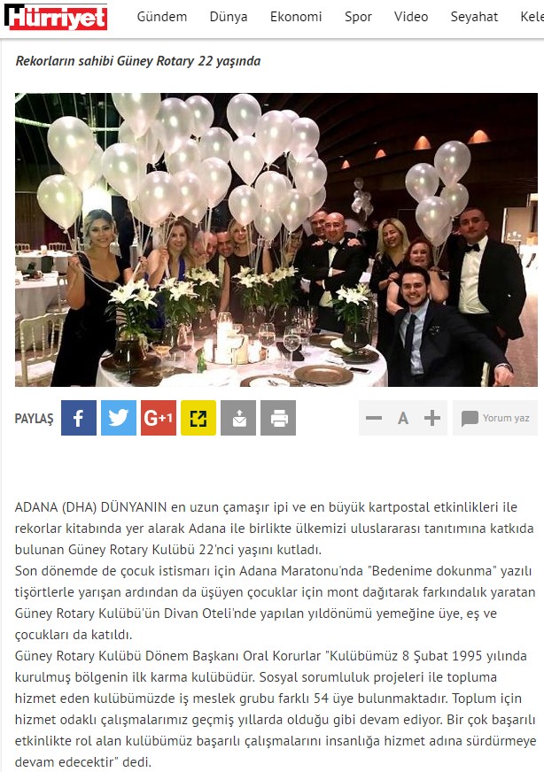 Adana Güney Rotary Kulübü Kuruluş Gecesi