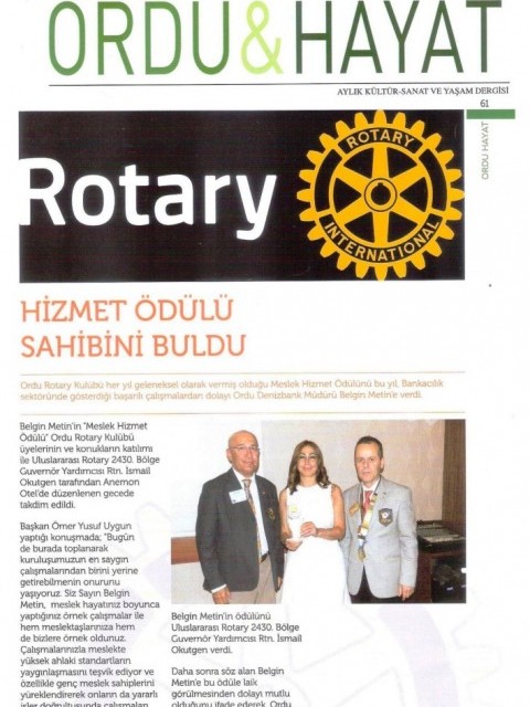 ORDU ROTARY KULÜBÜ YEREL BASIN HABERİ