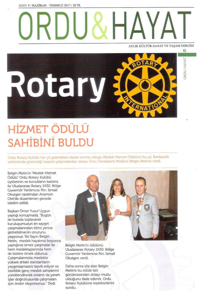 ORDU ROTARY KULÜBÜ YEREL BASIN HABERİ