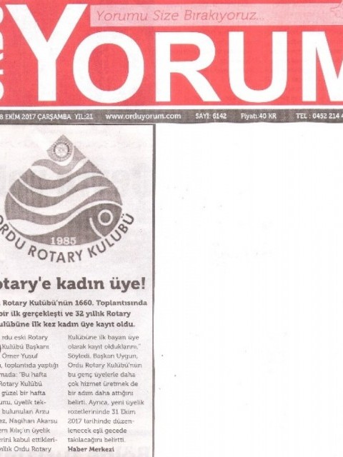 32 Yıllık Ordu Rotary Kulübü ilk kez bayan üye kaydetti.