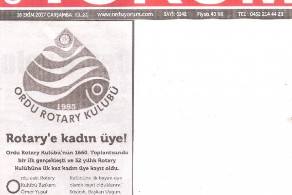 32 Yıllık Ordu Rotary Kulübü ilk kez bayan üye kaydetti.