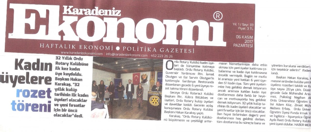 ORDU ROTARY KULÜBÜ YEREL BASINDA