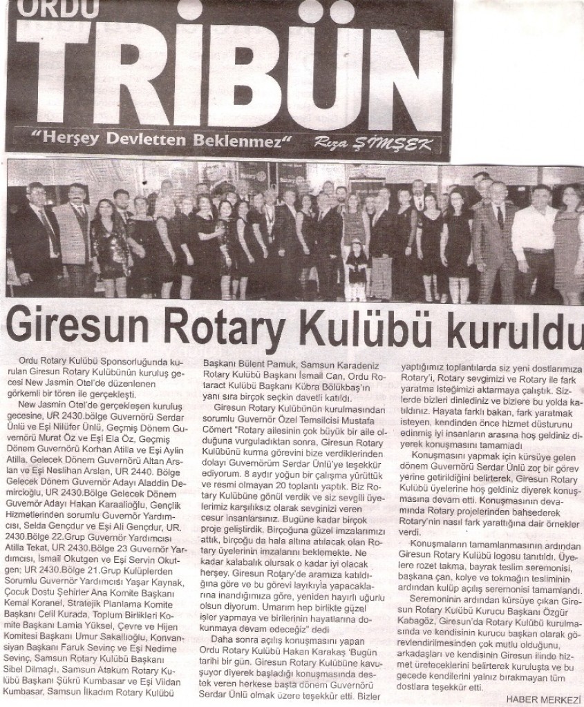 GİRESUN ROTARY KULÜBÜNÜN KURULUŞ BALOSU YAPILDI.