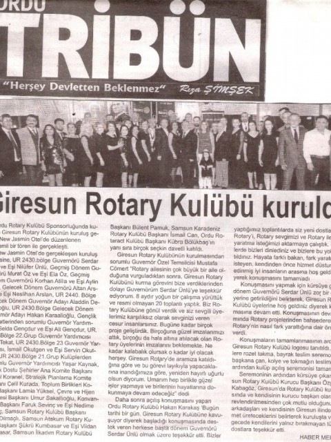 GİRESUN ROTARY KULÜBÜNÜN KURULUŞ BALOSU YAPILDI.