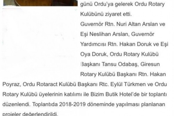 UR 2430.BÖLGE GUVERNÖRÜ ALTAN ARSLAN ORDU ROTARY KULÜBÜNÜ ZİYARET ETTİ.