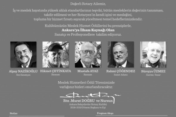 ANKARA BAHÇELİEVLER ROTARY KULÜBÜ MESLEK HİZMETLERİ ÖDÜL TÖRENİ, 10 OCAK 2019