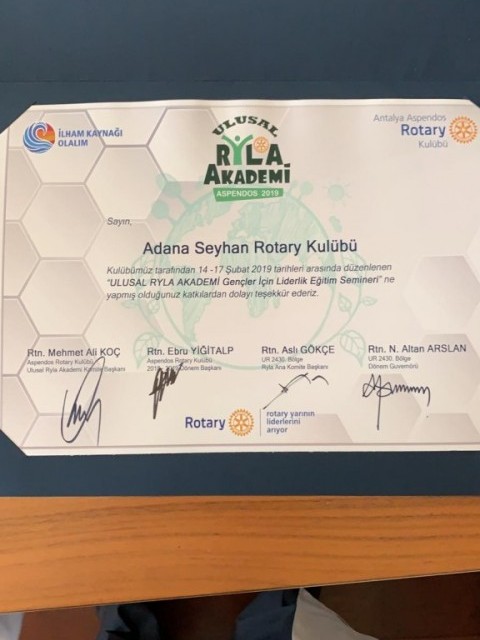RYLA Akademi'ye Destek Olduk-Adana Seyhan Rotary Kulübü