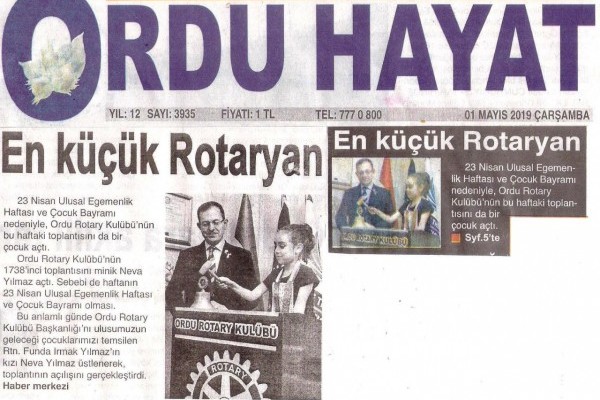 ORDU ROTARY KULÜBÜNÜN 1738. TOPLANTISININ BAŞKANI NEVA YILMAZ OLDU.