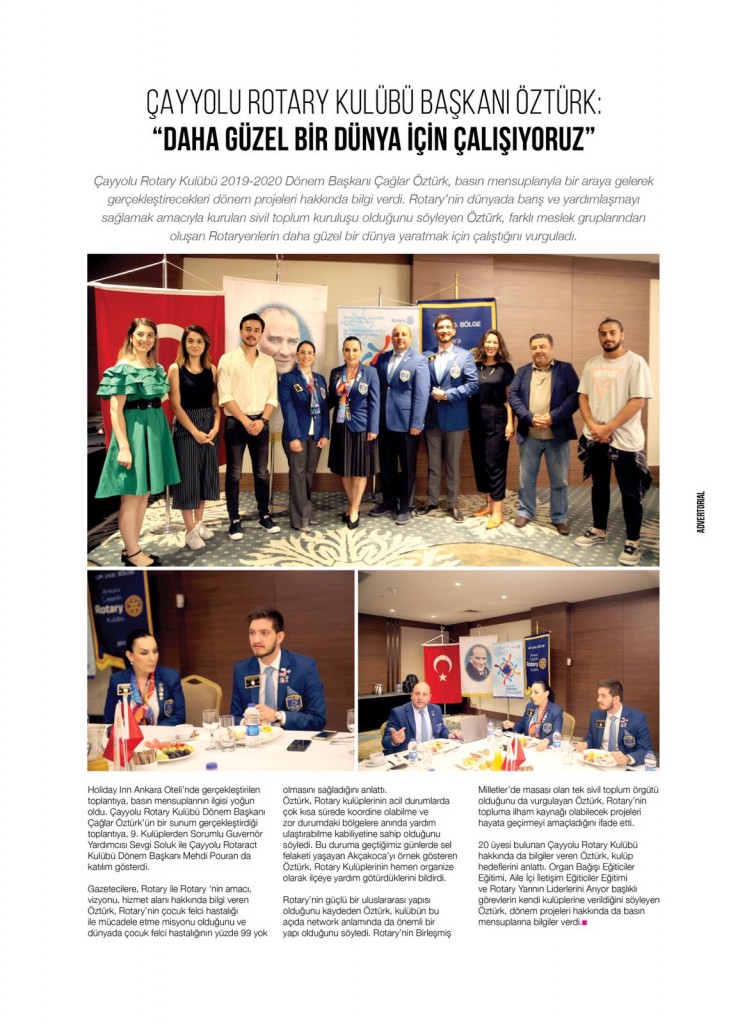 Ankara Çayyolu Rotary Kulübü Basın Sohbet Toplantısı BOM dergisinde yer aldı