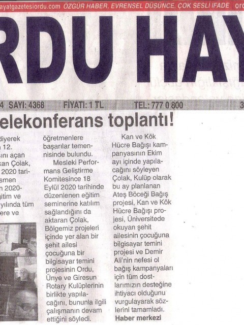 Ordu Rotary Kulübü Basında.