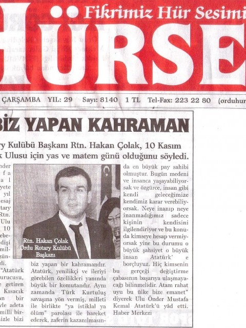 Ordu Rotary Kulübü İki güzel haber ile basında..