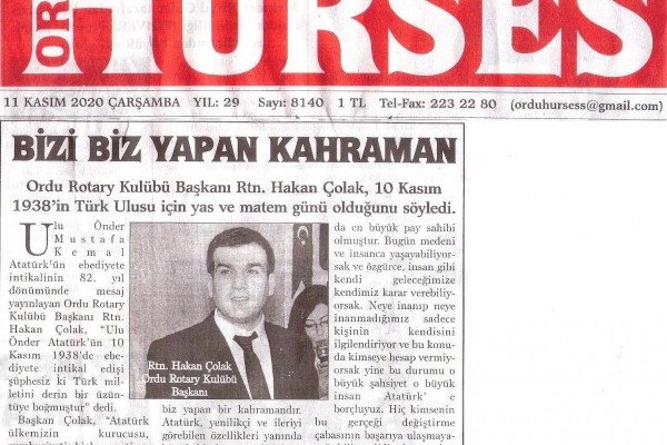 Ordu Rotary Kulübü İki güzel haber ile basında..