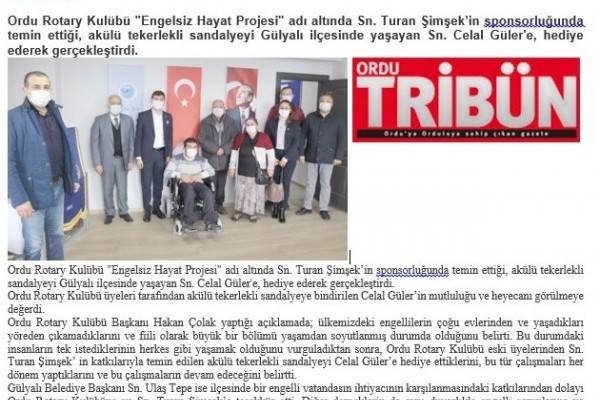 ORDU ROTARY KULÜBÜN’DEN AKÜLÜ TEKERLEKLİ SANDALYE BAĞIŞI