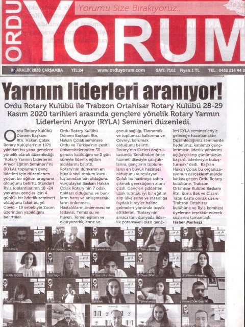 ORDU ROTARY KULÜBÜN’DEN 143.RYLA SEMİNERİ BASIN HABERLERİ
