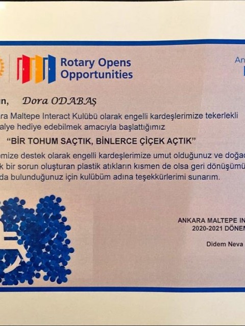 DORA VE DORUK ODABAŞ ANKARA MALTEPE INTERACT KULÜBÜ PROJESİNE DESTEK OLDULAR.