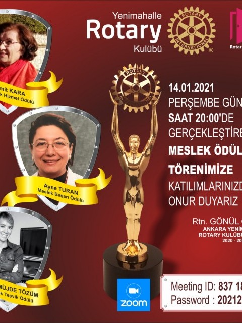 Yenimahalle Rotary Kulübü, 2020-2021 Dönem Meslek Ödülleri sahiplerini buldu. 14.01.2021 tarihinde zoom üzerinden düzenleyeceğimiz ödül törenimize tüm dostlarımızı bekliyoruz.