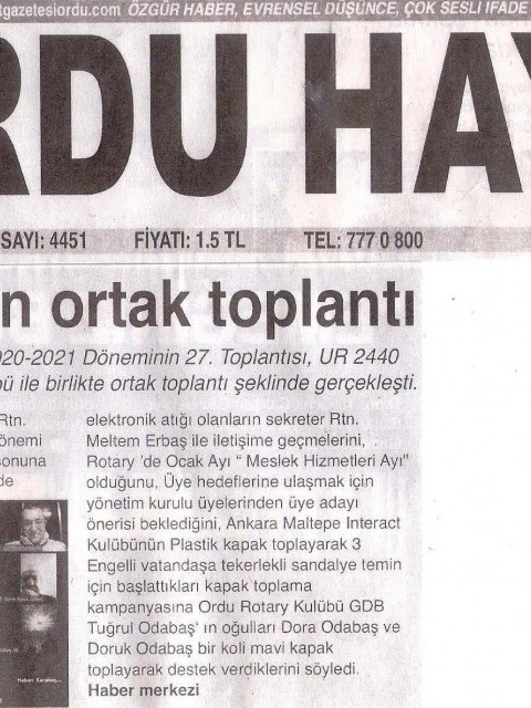 ORDU ROTARY KULÜBÜ BASIN HABERLERİ