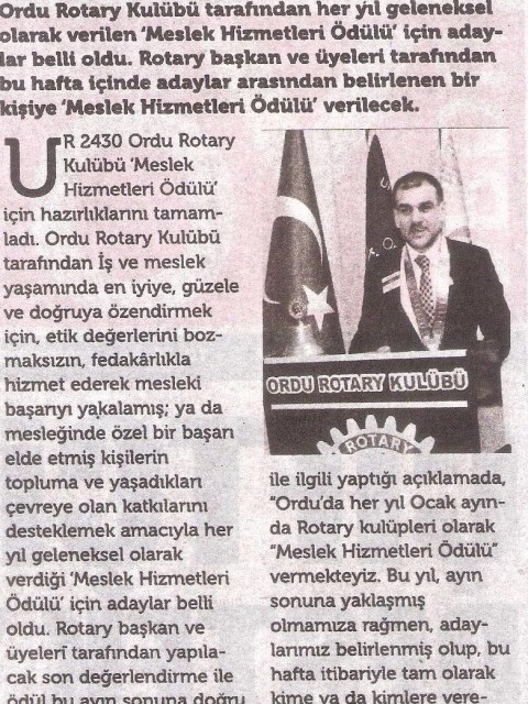 Ordu Rotary Kulübünün basın haberleri...