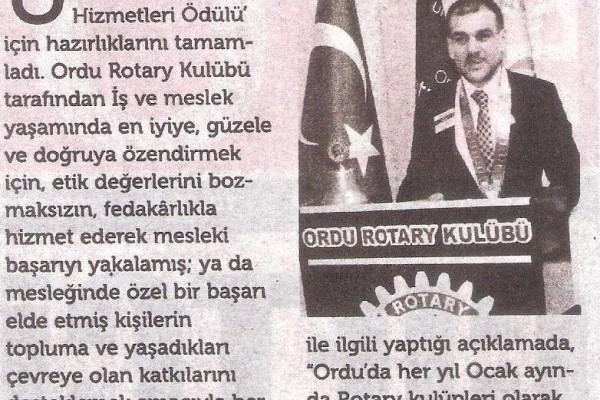 Ordu Rotary Kulübünün basın haberleri...