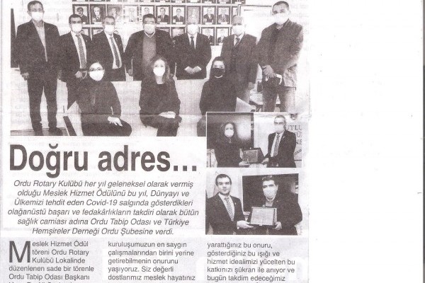 ORDU ROTARY KULÜBÜNÜN MESLEK HİZMET ÖDÜLÜNE BASINDA GENİŞ YER VERİLDİ.