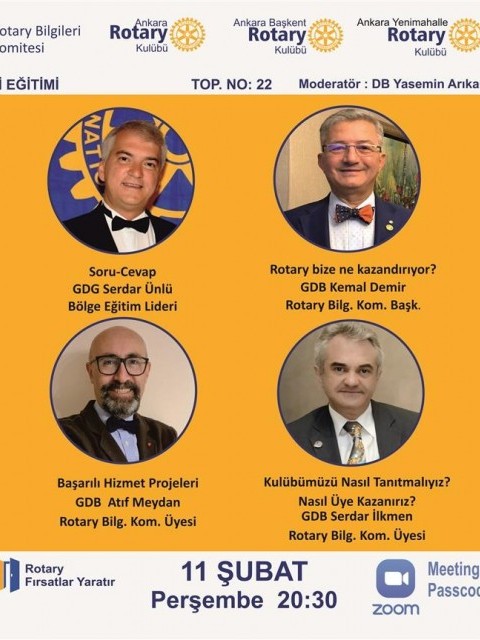 11.02.2021 TARİHİNDE ZOOM ÜZERİNDEN "ROTARY BİLGİLERİ EĞİTİMİ"  GERÇEKLEŞTİRİLDİ