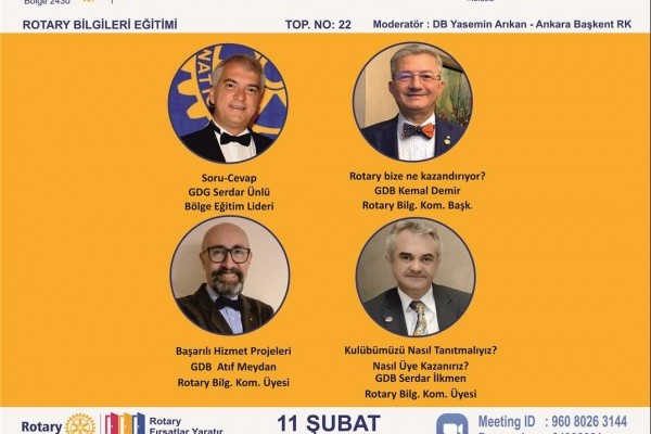 11.02.2021 TARİHİNDE ZOOM ÜZERİNDEN "ROTARY BİLGİLERİ EĞİTİMİ"  GERÇEKLEŞTİRİLDİ
