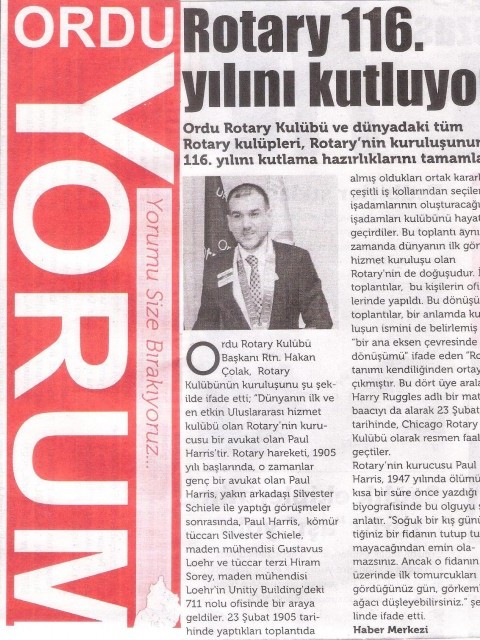 Rotary'nin 116.Yılı Basın Haberleri