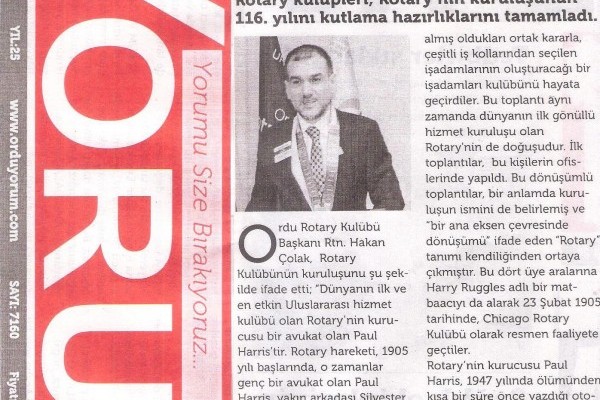 Rotary'nin 116.Yılı Basın Haberleri