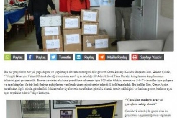 ORDU ROTARY KULÜBÜNDEN EĞİTİME KİTAP DESTEĞİ