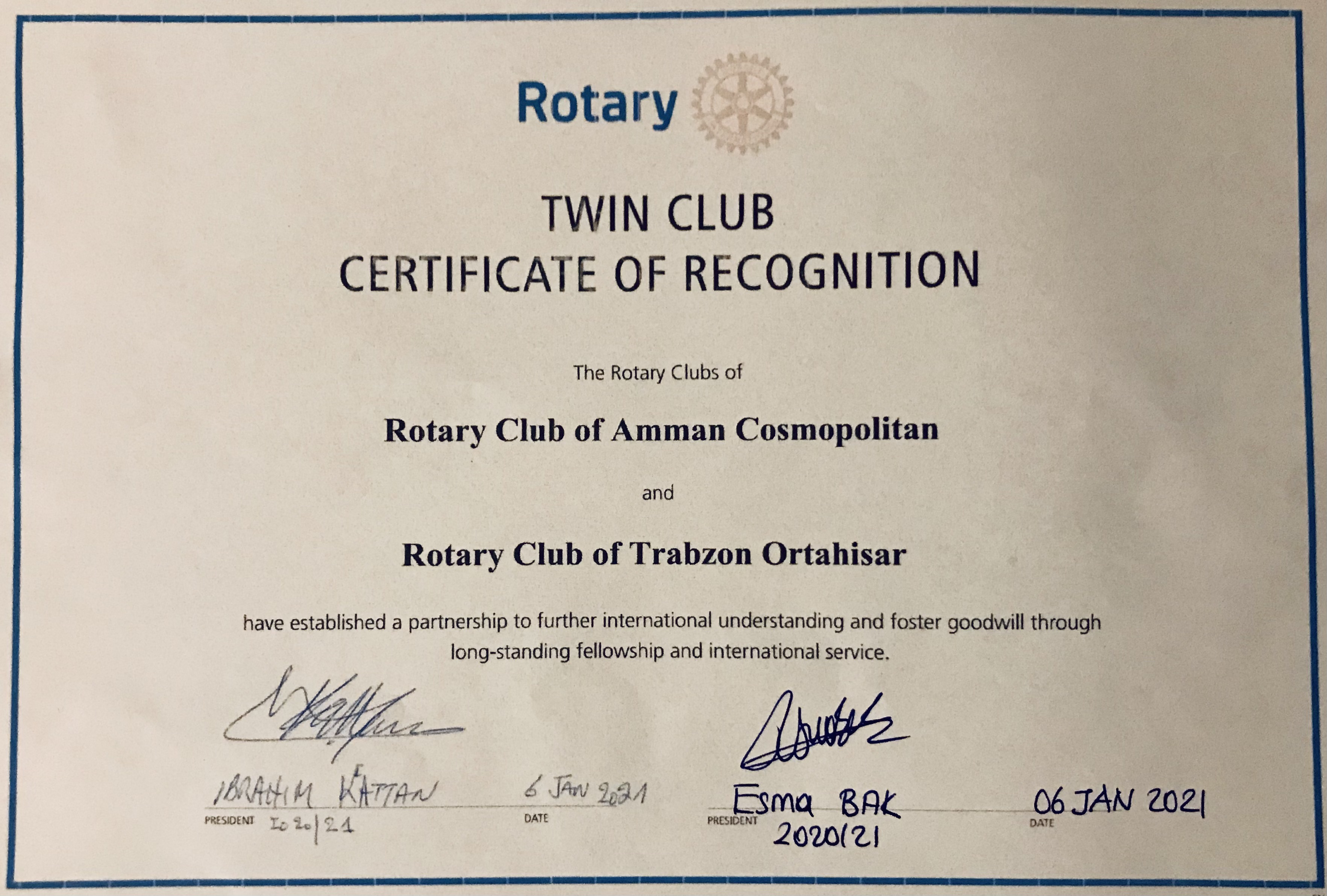 Trabzon Ortahisar Rotary Kulübü- İKİZ KULÜP