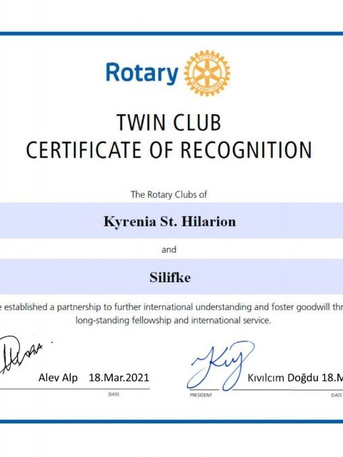 SİLİFKE ROTARY KULÜBÜ ST.HILARION İKİZ KULÜP OLDU