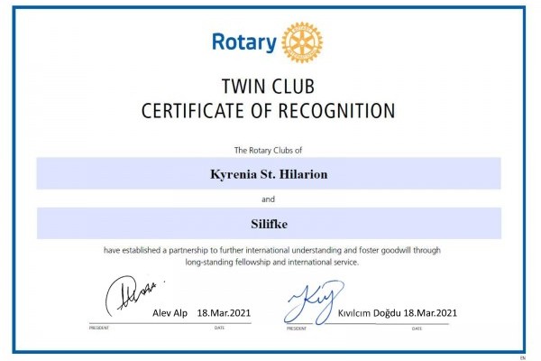 SİLİFKE ROTARY KULÜBÜ ST.HILARION İKİZ KULÜP OLDU