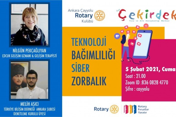 ANKARA ÇAYYOLU ROTARY KULÜBÜ ANKARA ÇEKİRDEK OKULLARI VELİLERİNE TEKNOLOJİ BAĞIMLILIĞI VE SİBER ZORBALIK SEMİNERİ