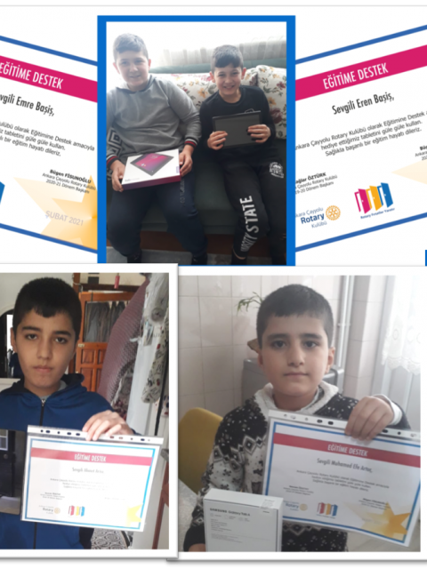 ANKARA ÇAYYOLU ROTARY KULÜBÜ EĞİTİME DESTEK KAPSAMINDA 4 ADET TABLET BAĞIŞI 