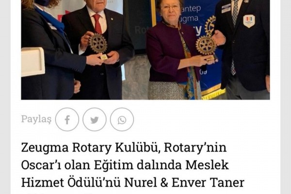 Zeugma Rotary Kulübü Meslek Hizmet Ödülü