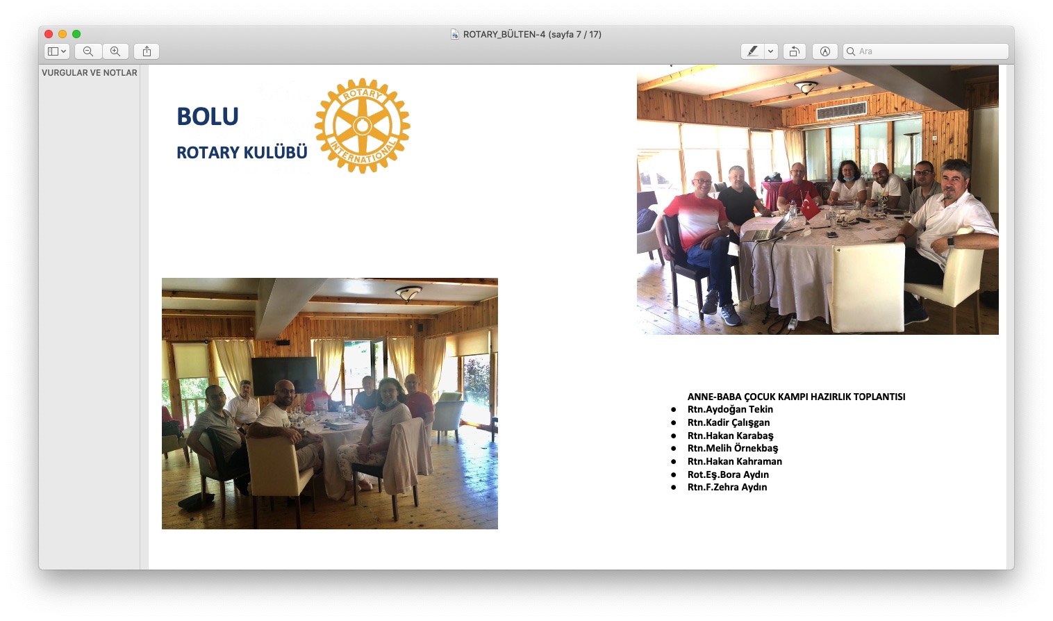 Bolu Rotary Kulübü Anne-Baba-Çocuk Kampı Hazırlık Çalışmaları 25/07/2020