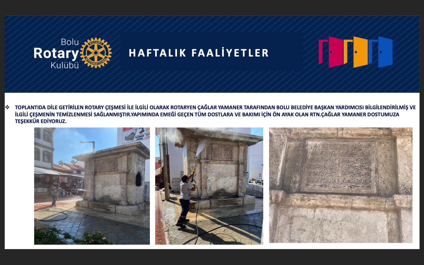 Bolu Rotary Kulübü ''Rotary Çeşmesi'' 15/09/2020