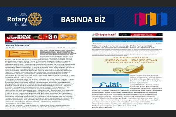 Bolu Rotary Kulübü ÇOCUK FELCİ FARKINDALIK ÇALIŞMASI 19/10/2020
