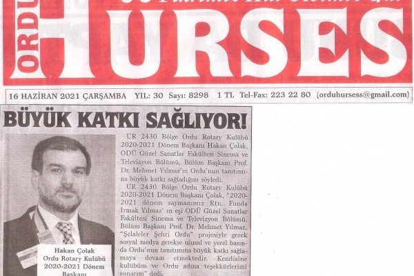 Ordu Rotary Kulübü Başkanı Rtn. Hakan Çolak'ın mesajı basında yer aldı.