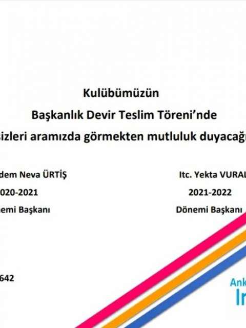 Ankara Maltepe Rotary Kulübü ınteract devirteslim davetiyesi