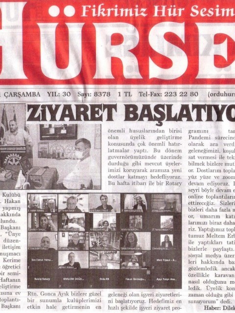 Ordu Rotary Kulübünün 22 Eylül 2019 tarihinde yerel gazetede çıkan haberi