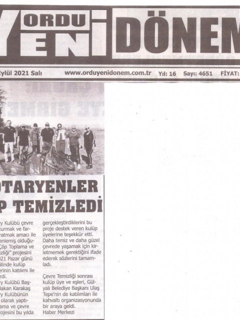 Ordu Rotary Kulübünün Çevre Temizliği  ile ilgili Basın Haberleri
