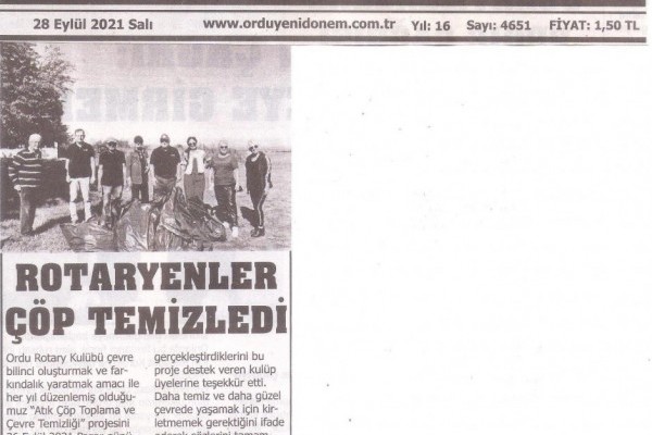 Ordu Rotary Kulübünün Çevre Temizliği  ile ilgili Basın Haberleri