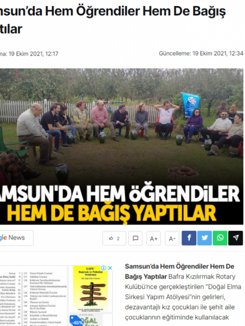  Bafra Kızılırmak Rotary Klubü' nün Sirke (Organik Elma) Atölyesi Etkinliği