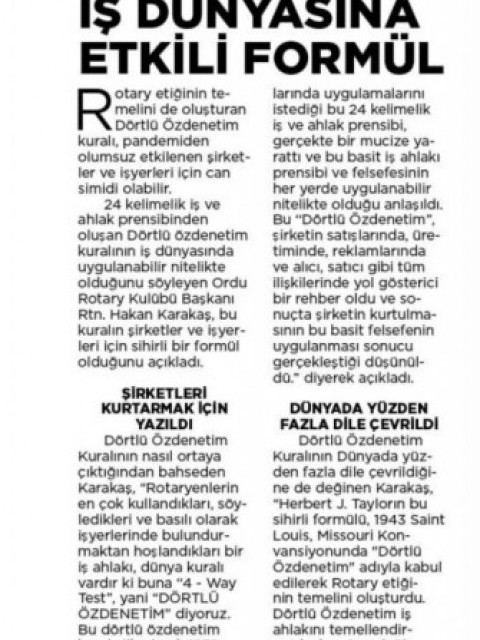 Dörtlü Özdenetim ile ilgili basında çıkan Haberlerimiz…