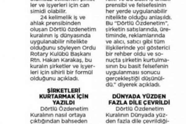 Dörtlü Özdenetim ile ilgili basında çıkan Haberlerimiz…