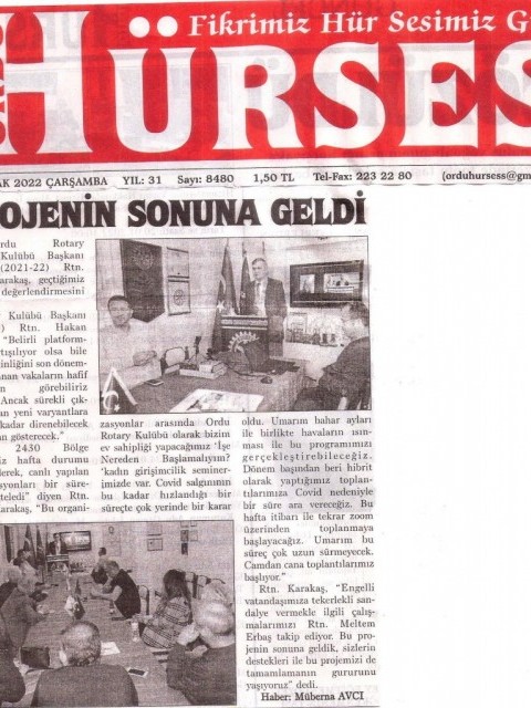 Ordu Rotary Kulübü Başkanımız Rtn.Hakan Karakaş'ın mesajı basında yer aldı.