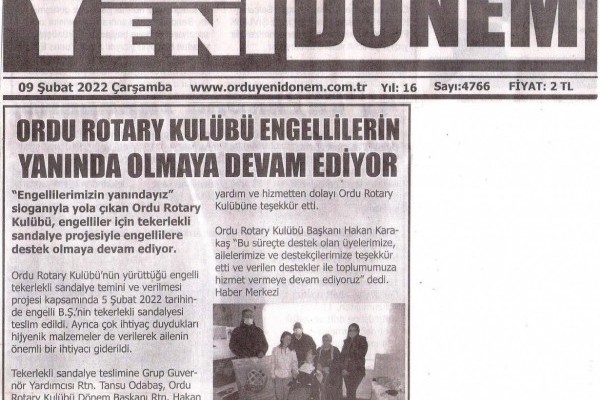 ORDU ROTARY KULÜBÜ ENGELLİLERİN YANINDA OLMAYA DEVAM EDİYOR ETKİNLİĞİ BASINDA YER ALDI
