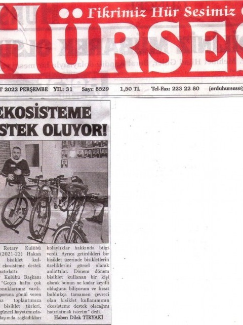 Ordu Rotary Kulübü Başkanı Rtn. Hakan Karakaş’ın bisikletle ilgili mesajı basında yer aldı.